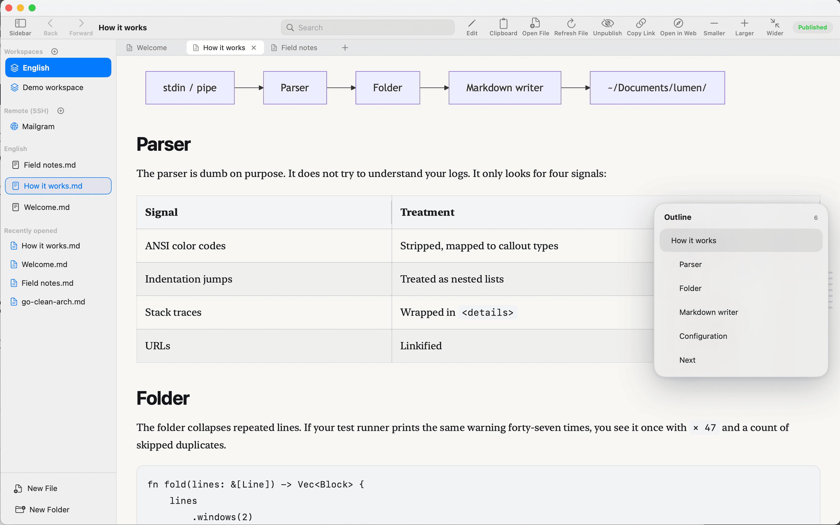 A native Mac markdown workspace for your AI-generated code docs.